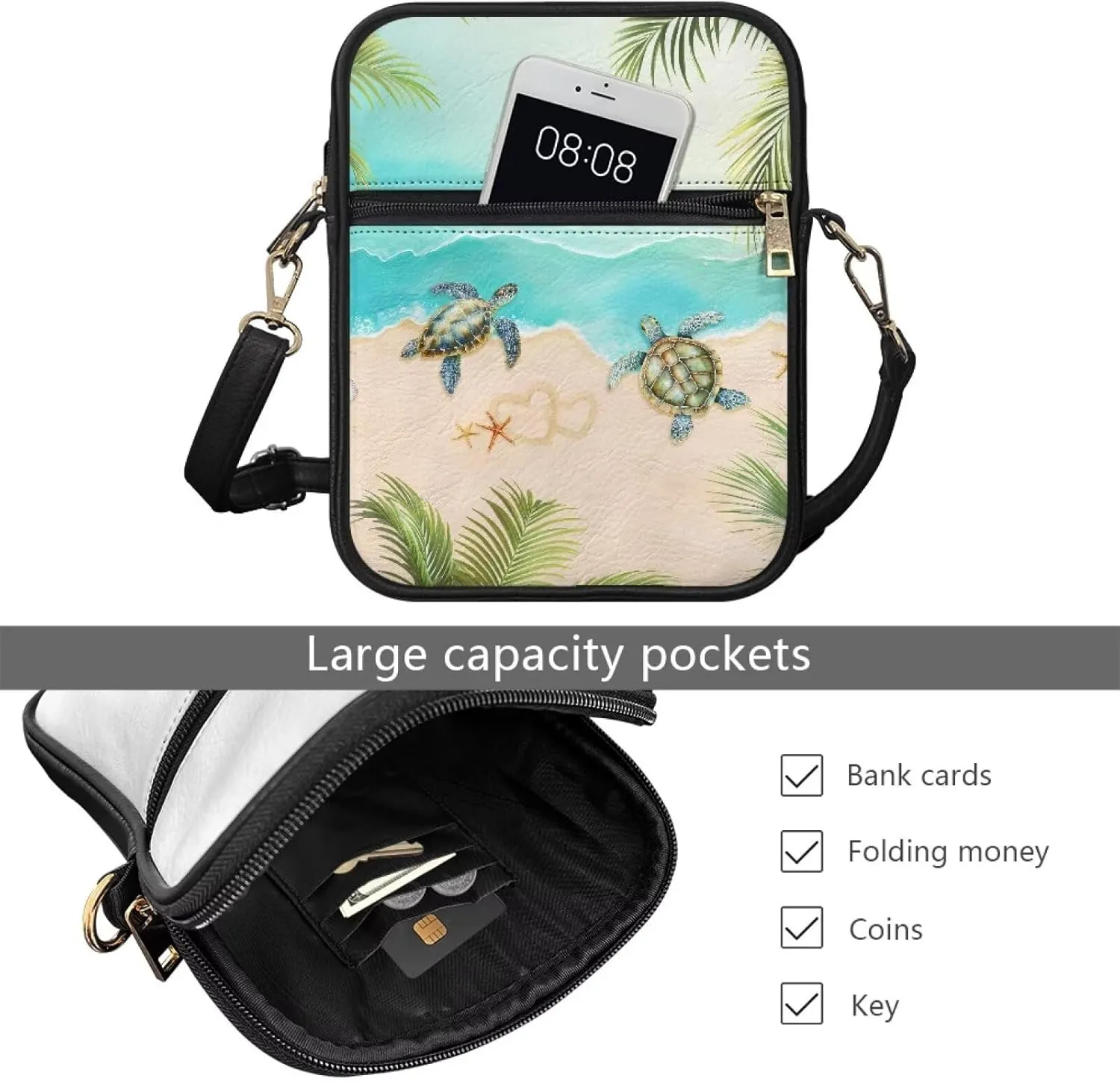 PU Crossbody Bag for Women Men Multipurpose Wallet Purse Small Messenger Bag with Zipper for Working Shopping
