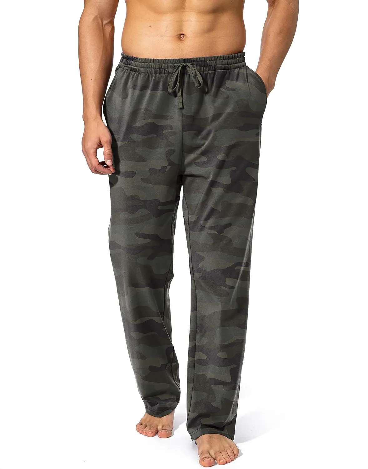 Pudolla Men's Cotton Yoga Sweatpants Athletic Lounge Pants Open Bottom Casual Jersey Pants for Men with Pockets
