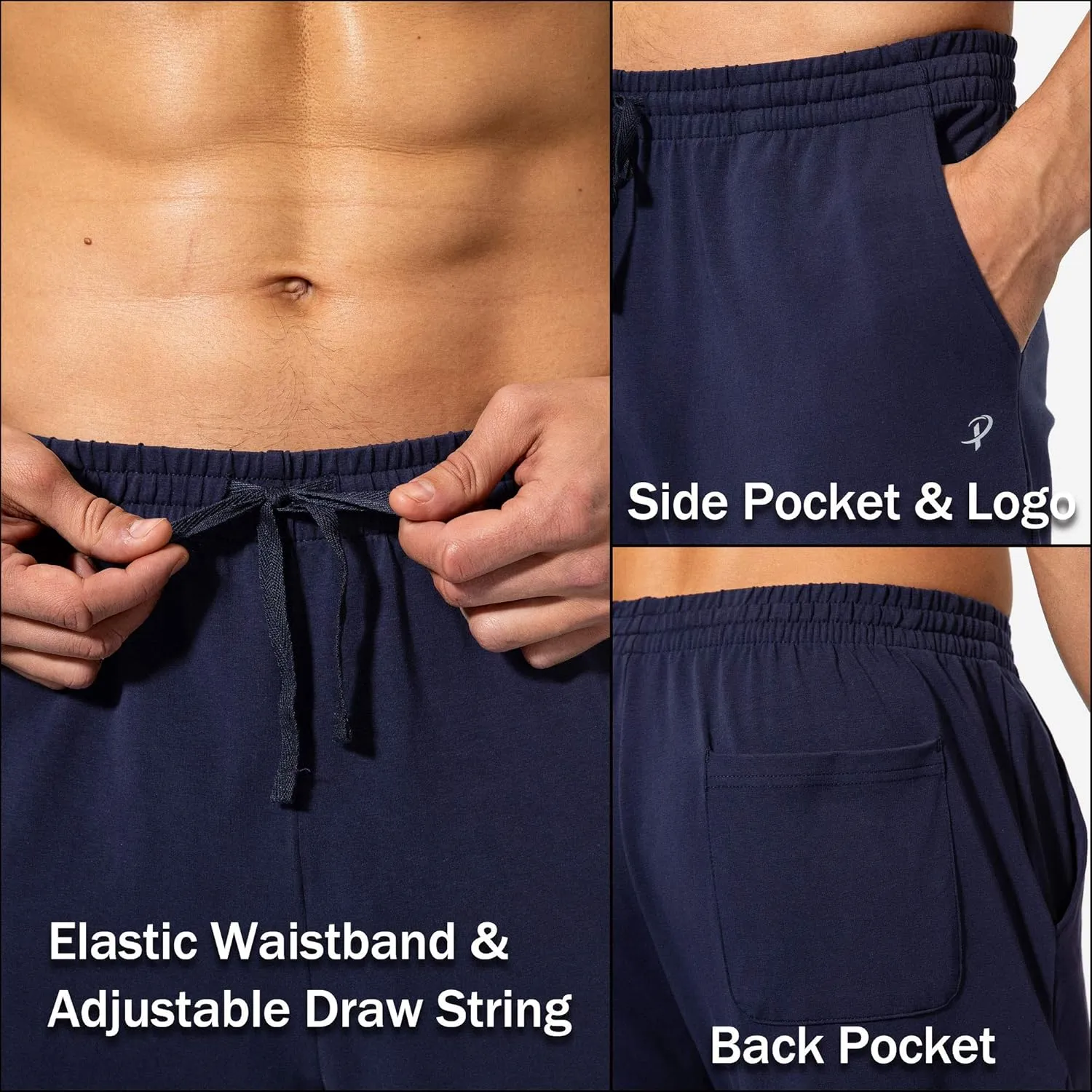 Pudolla Men's Cotton Yoga Sweatpants Athletic Lounge Pants Open Bottom Casual Jersey Pants for Men with Pockets