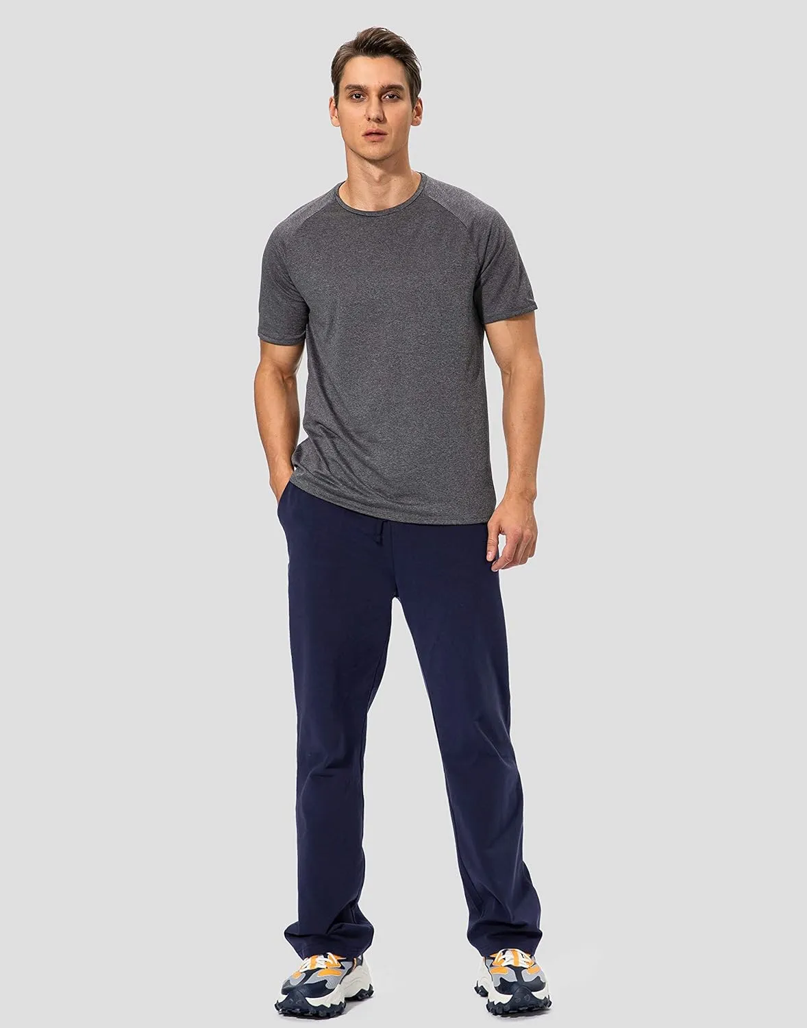 Pudolla Men's Cotton Yoga Sweatpants Athletic Lounge Pants Open Bottom Casual Jersey Pants for Men with Pockets