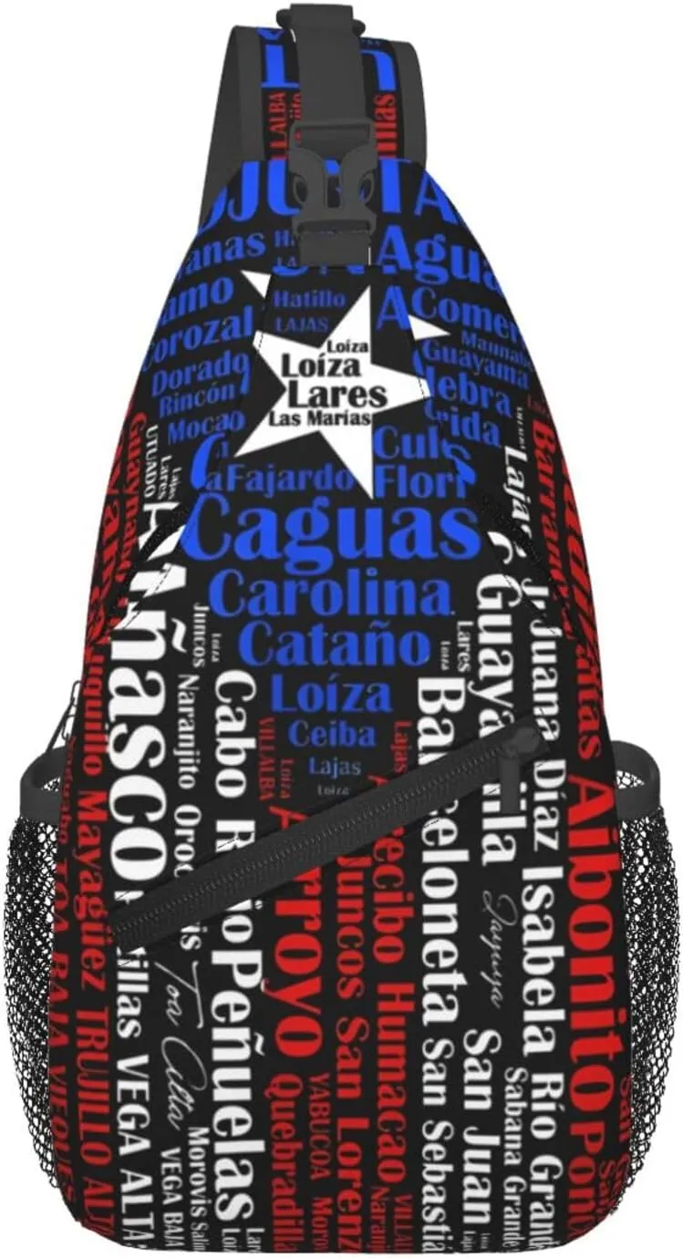 Puerto Rican Flag Towns Cities Of Puerto Rico Cross Chest Bag Crossbody Bags Sling Backpack Gym Shoulder Bags Sports Fanny Pack Adjustable Travel Daypack Diagonally Casual Rucksack