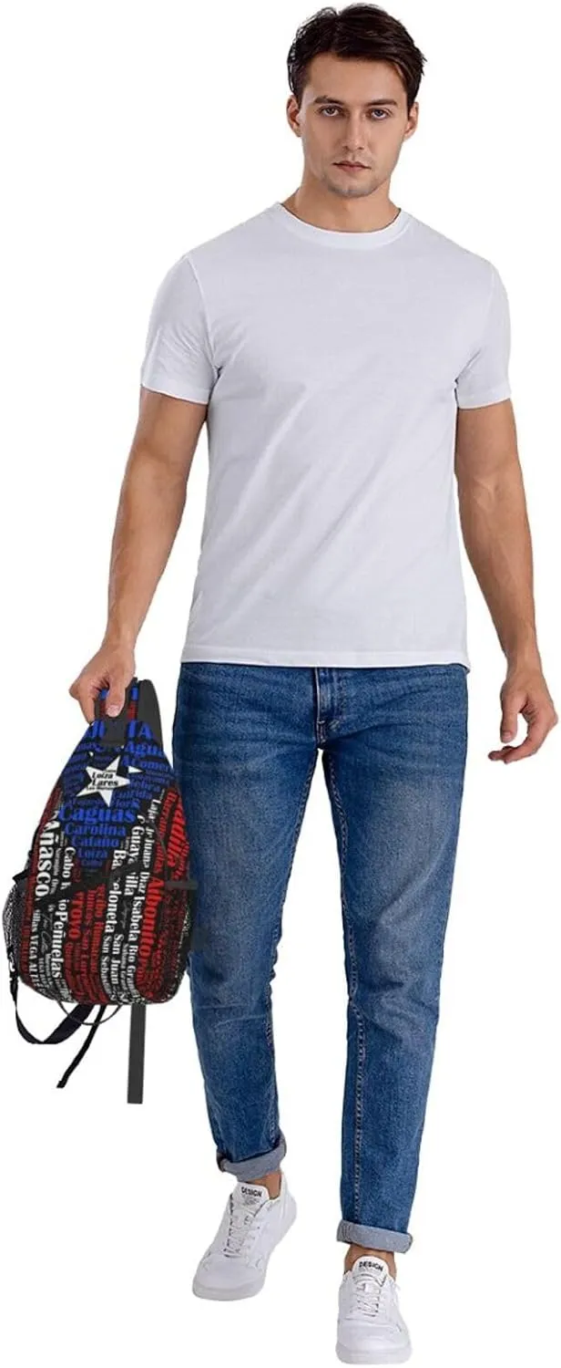 Puerto Rican Flag Towns Cities Of Puerto Rico Cross Chest Bag Crossbody Bags Sling Backpack Gym Shoulder Bags Sports Fanny Pack Adjustable Travel Daypack Diagonally Casual Rucksack