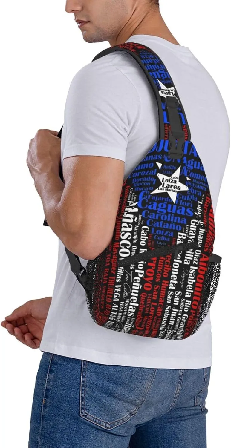 Puerto Rican Flag Towns Cities Of Puerto Rico Cross Chest Bag Crossbody Bags Sling Backpack Gym Shoulder Bags Sports Fanny Pack Adjustable Travel Daypack Diagonally Casual Rucksack