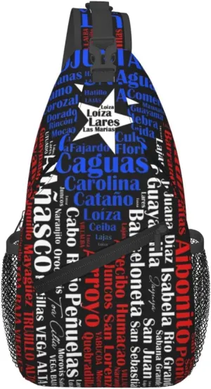 Puerto Rican Flag Towns Cities Of Puerto Rico Cross Chest Bag Crossbody Bags Sling Backpack Gym Shoulder Bags Sports Fanny Pack Adjustable Travel Daypack Diagonally Casual Rucksack