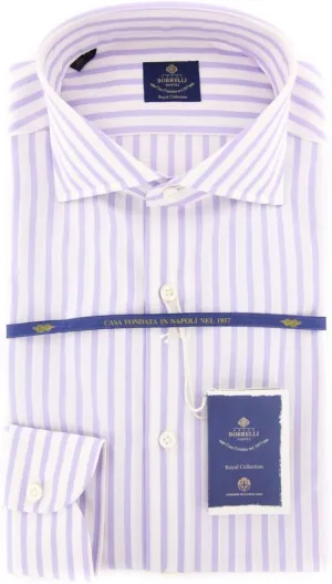 Purple Stripes Button Down Cutaway Collar Cotton Slim Fit Dress Shirt, Size Small 15.5