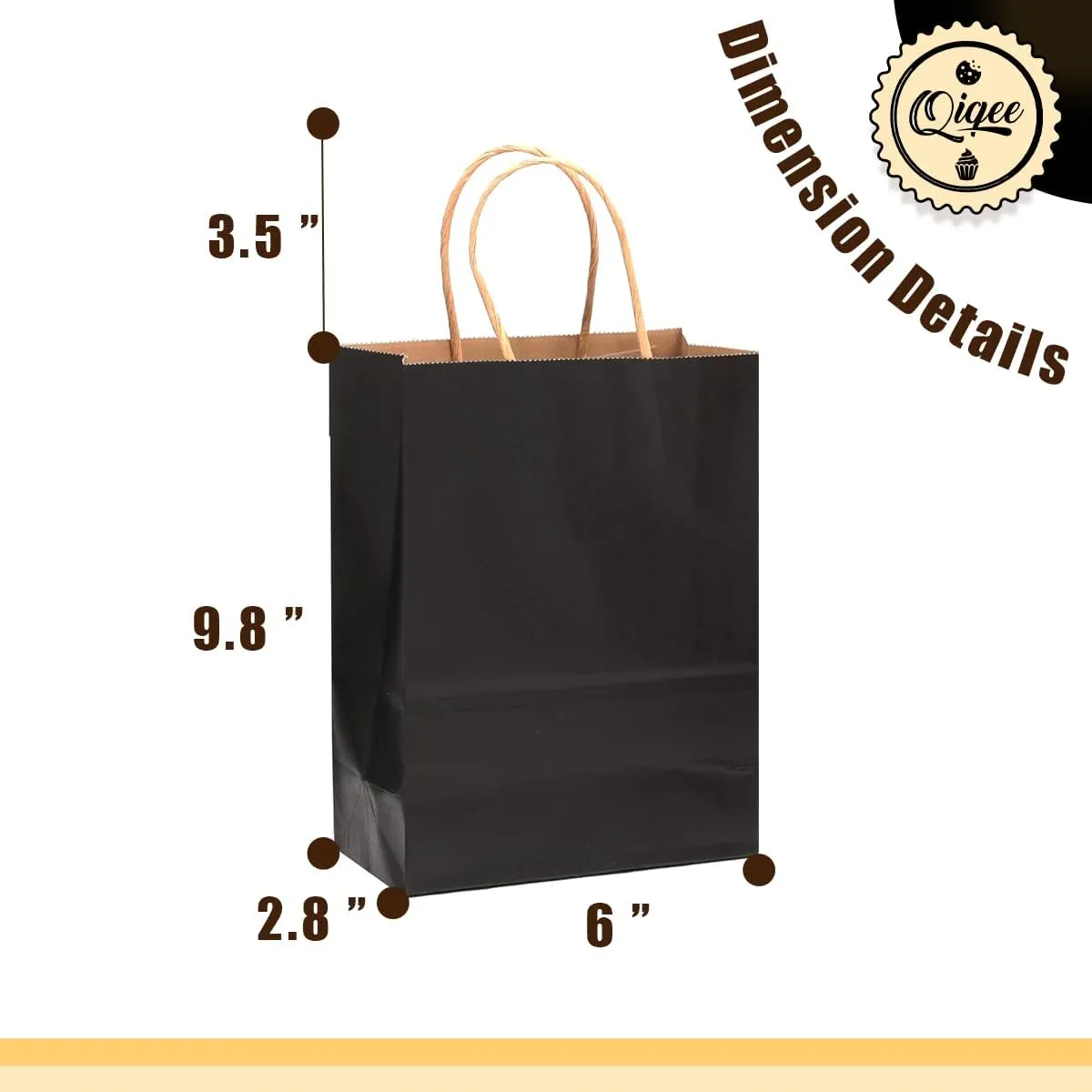 qiqee 32-Packs Black Paper Gift Bags with Handles Bulk 8.26"×6"×3.15" Small Size Gift Bags Multiple Uses