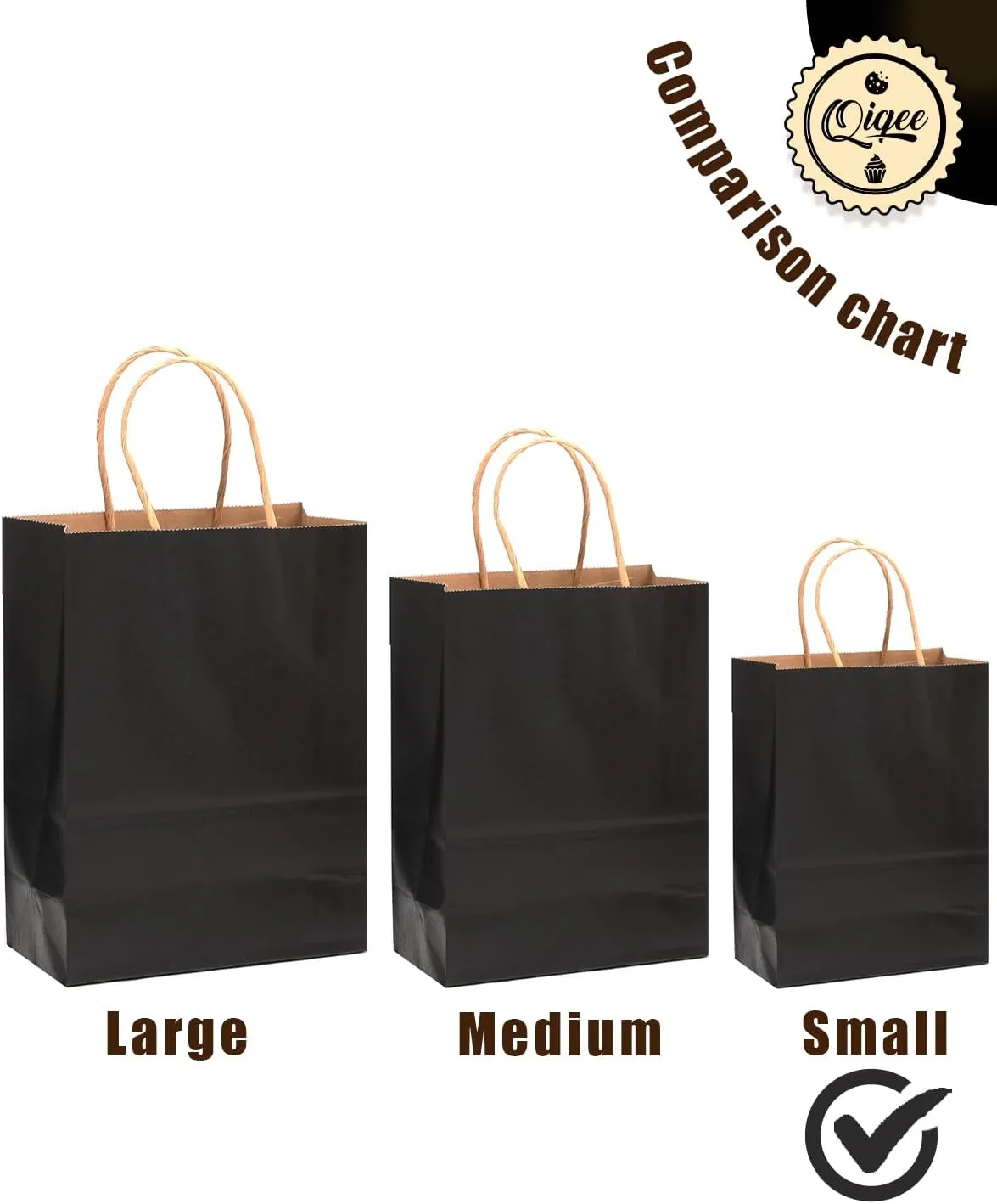 qiqee 32-Packs Black Paper Gift Bags with Handles Bulk 8.26"×6"×3.15" Small Size Gift Bags Multiple Uses