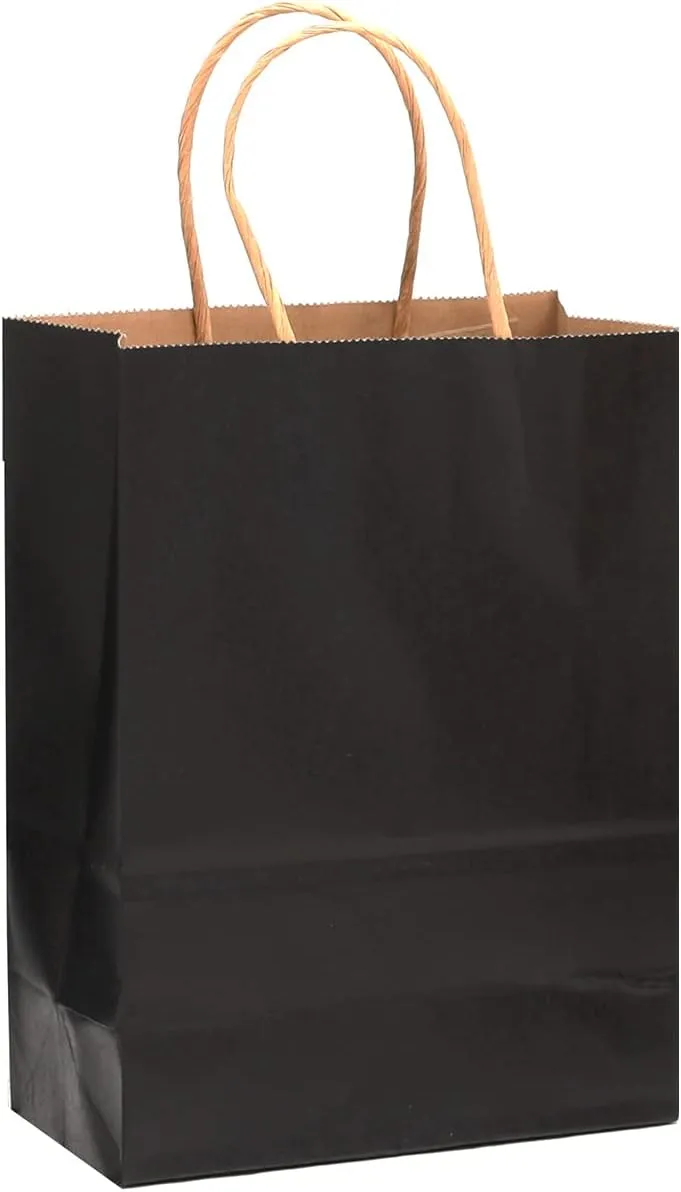 qiqee 32-Packs Black Paper Gift Bags with Handles Bulk 8.26"×6"×3.15" Small Size Gift Bags Multiple Uses
