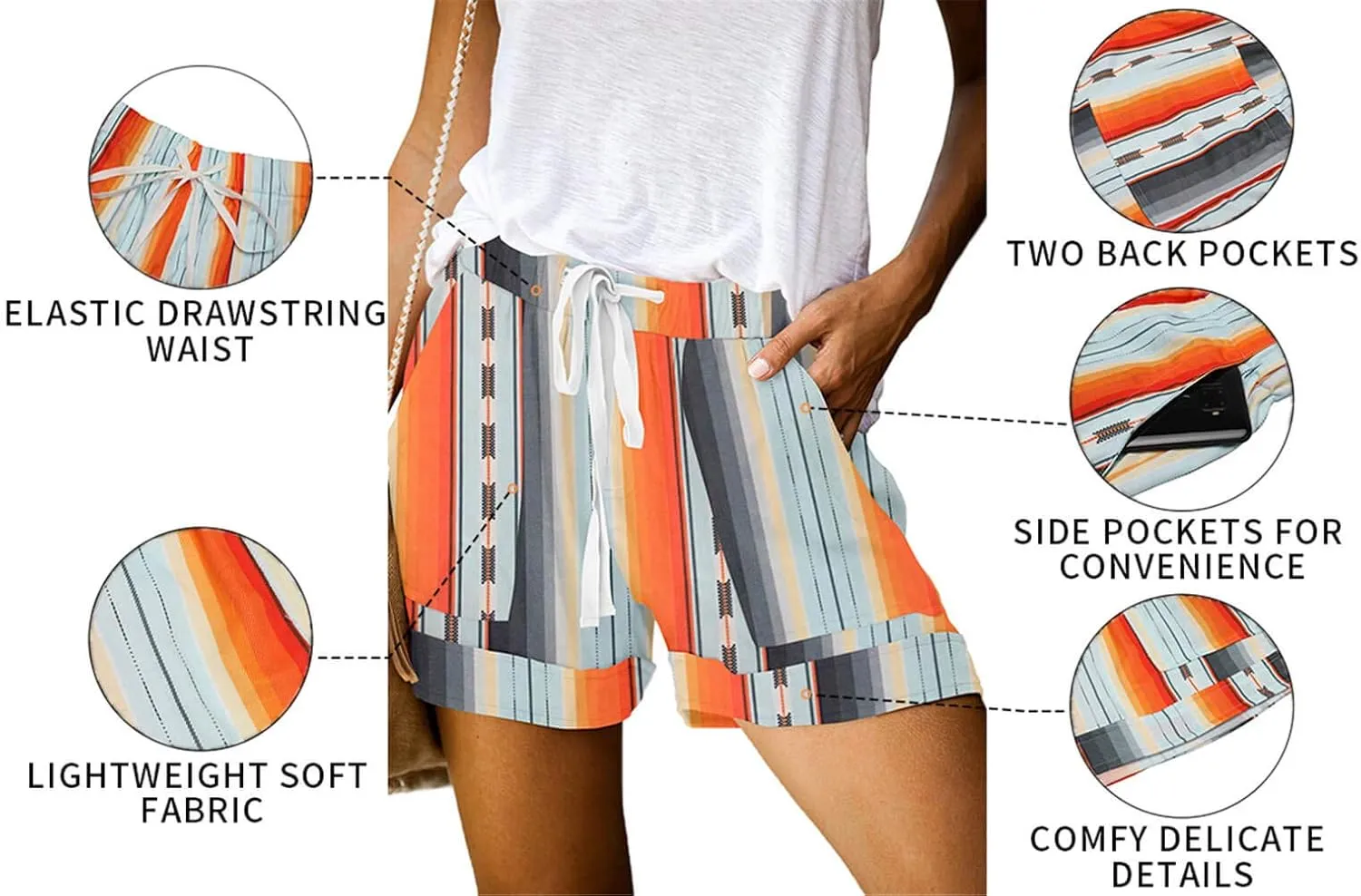 QUEEN PLUS Womens Casual Shorts Comfy Elastic Waist Drawstring Pocket Shorts Pants