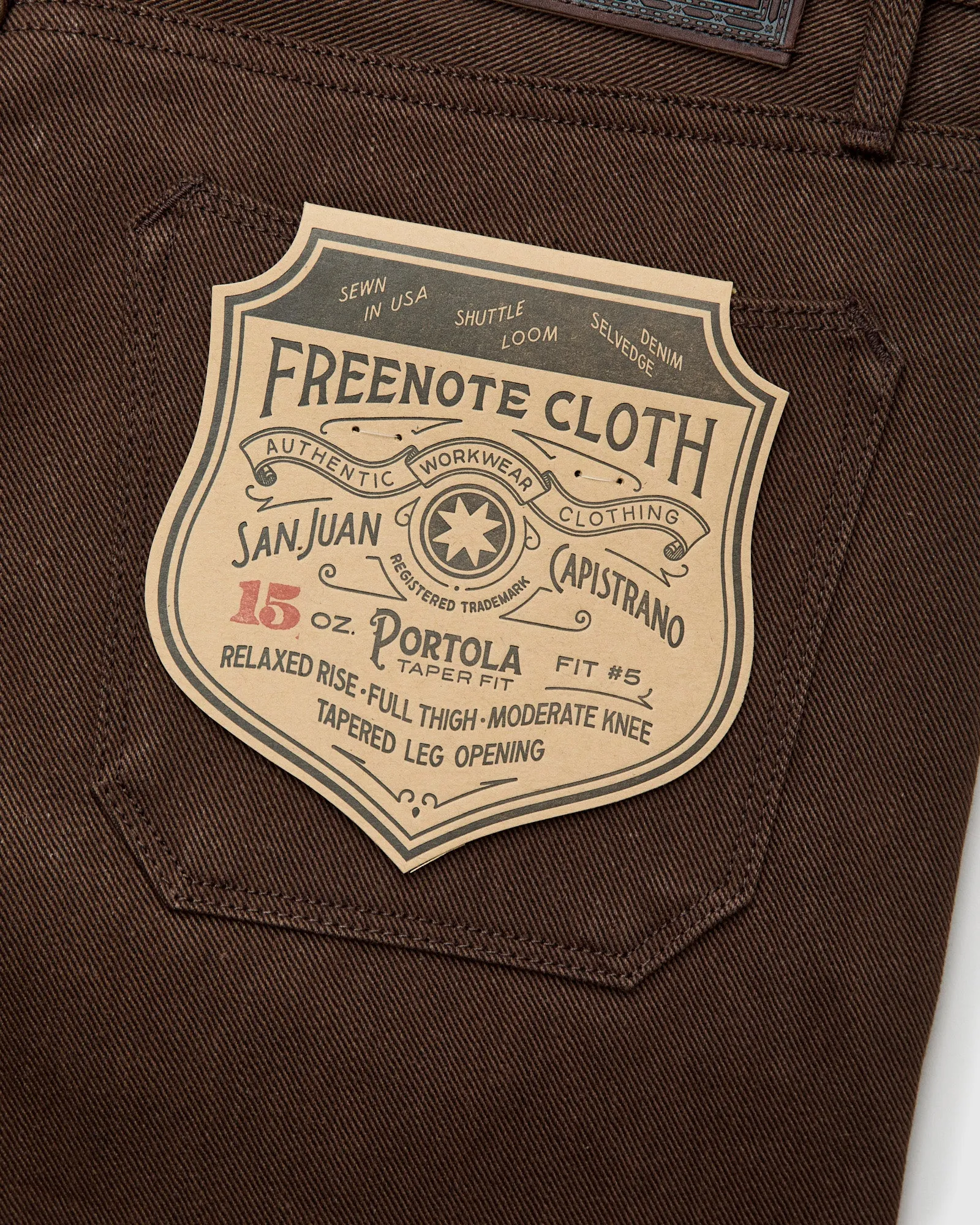 "Portola" 15oz Dark Brown Selvedge Denim - Tapered Fit