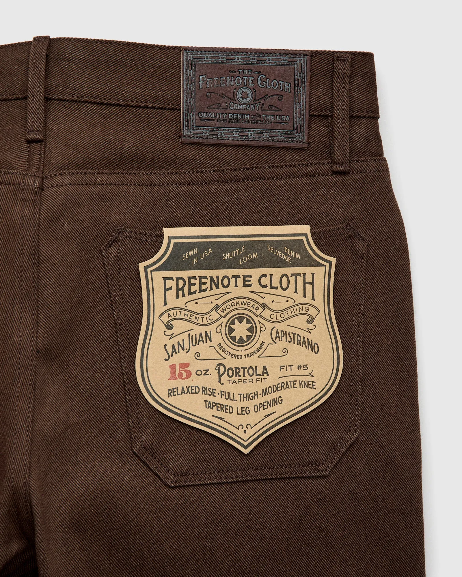 "Portola" 15oz Dark Brown Selvedge Denim - Tapered Fit