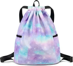 Rainbow Galaxy Drawstring Backpack String Bag Lightweight Gym Bag Sackpack Sports Backpack for Women Girls Gym Shopping Sport Yoga Blue Purple