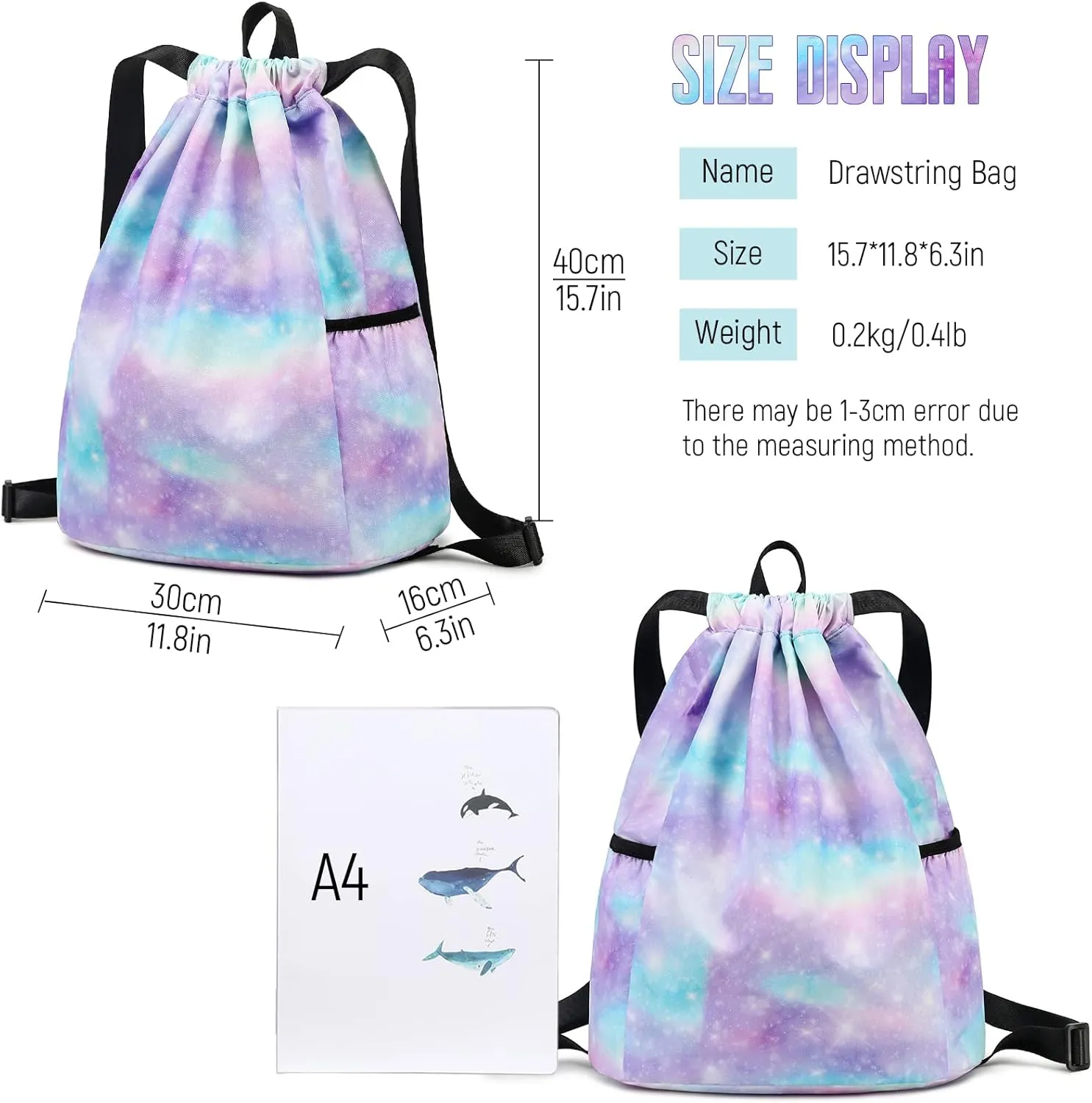 Rainbow Galaxy Drawstring Backpack String Bag Lightweight Gym Bag Sackpack Sports Backpack for Women Girls Gym Shopping Sport Yoga Blue Purple