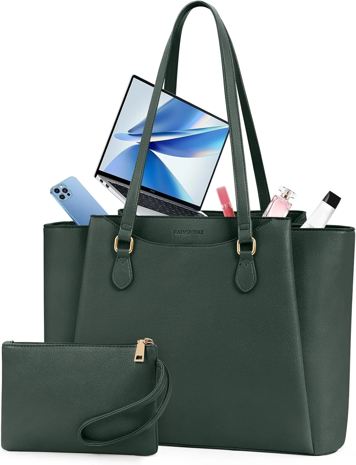 RAINSMORE Laptop Bag for Women 15.6 Inch Work Tote Waterproof Computer Bags Leather Purse Large Briefcase Handbag for Office