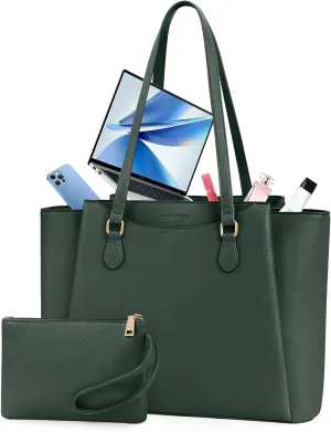 RAINSMORE Laptop Bag for Women 15.6 Inch Work Tote Waterproof Computer Bags Leather Purse Large Briefcase Handbag for Office