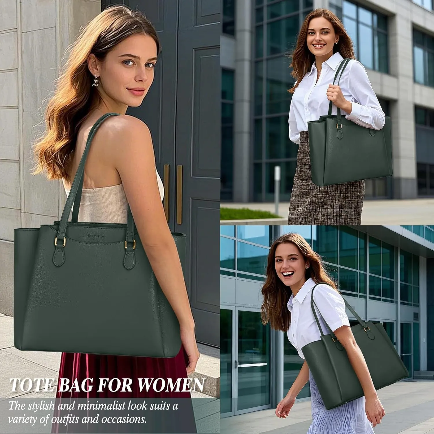 RAINSMORE Laptop Bag for Women 15.6 Inch Work Tote Waterproof Computer Bags Leather Purse Large Briefcase Handbag for Office