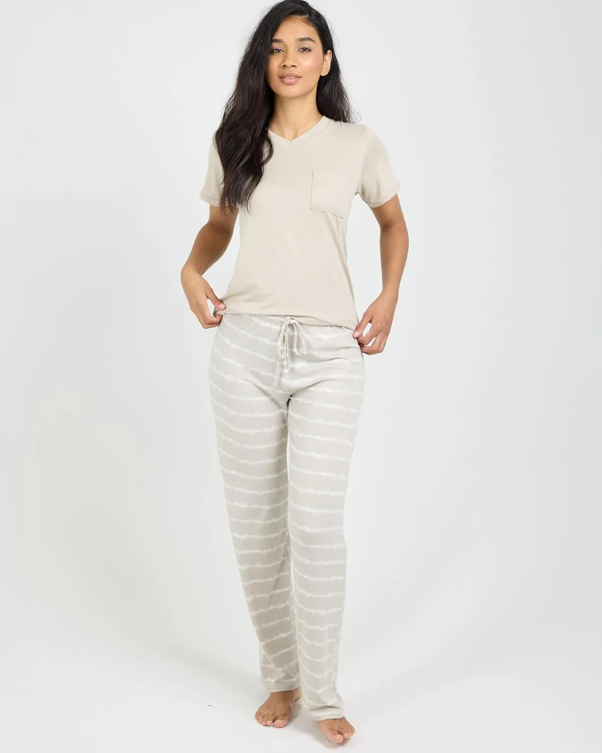 Real Essentials 2 Pack: Women's Pajama Set - Choose from Short Sleeve with Pocket or Long Sleeve without Pocket
