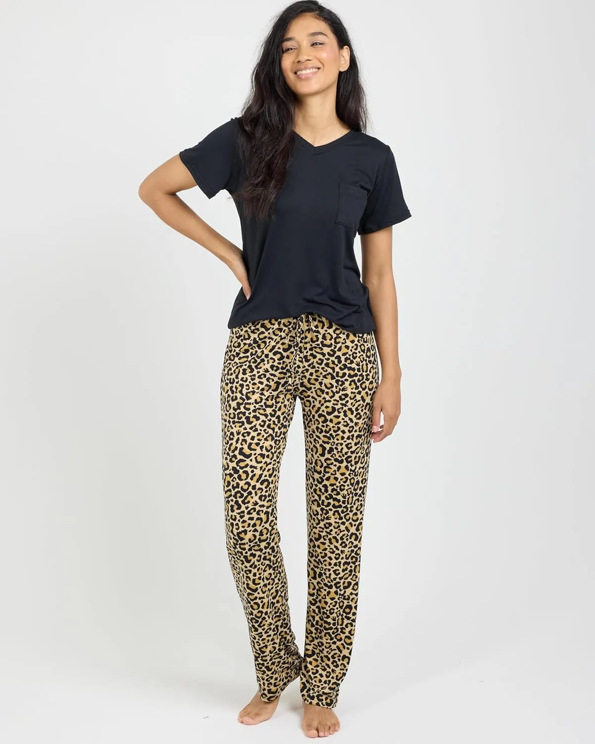 Real Essentials 2 Pack: Women's Pajama Set - Choose from Short Sleeve with Pocket or Long Sleeve without Pocket