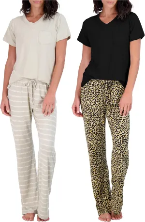 Real Essentials 2 Pack: Women's Pajama Set - Choose from Short Sleeve with Pocket or Long Sleeve without Pocket