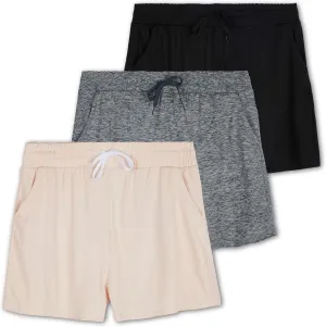 Real Essentials 3 Pack: Womens Ultra-Soft Athletic Lounge Casual Sweat Shorts with Pockets (Available in Plus Size)