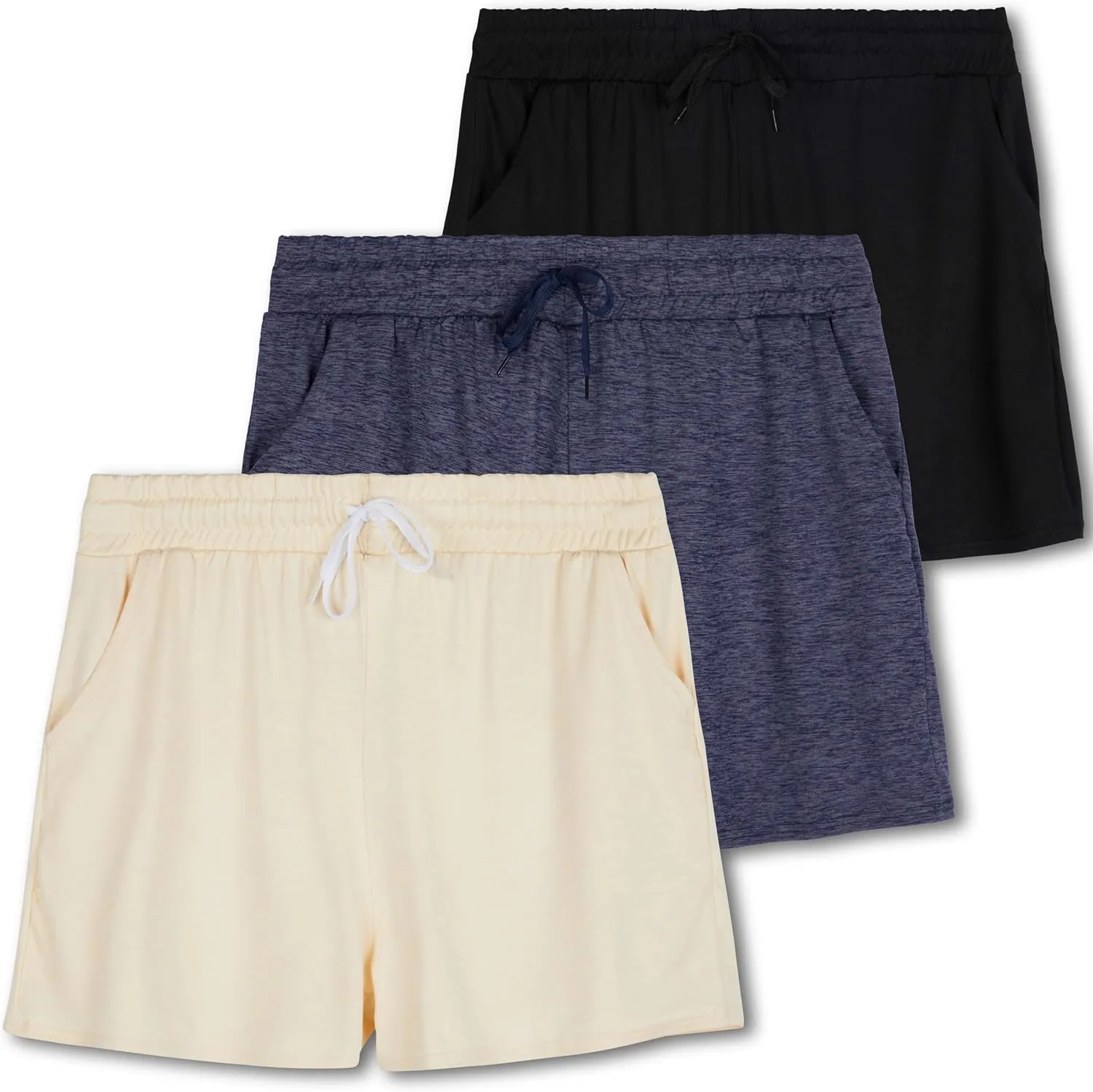 Real Essentials 3 Pack: Womens Ultra-Soft Athletic Lounge Casual Sweat Shorts with Pockets (Available in Plus Size)