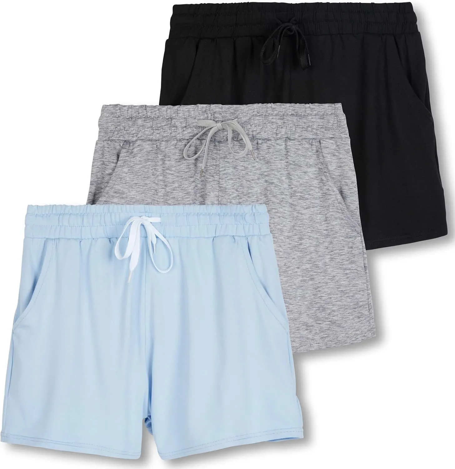 Real Essentials 3 Pack: Womens Ultra-Soft Athletic Lounge Casual Sweat Shorts with Pockets (Available in Plus Size)