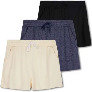 Real Essentials 3 Pack: Womens Ultra-Soft Athletic Lounge Casual Sweat Shorts with Pockets (Available in Plus Size)