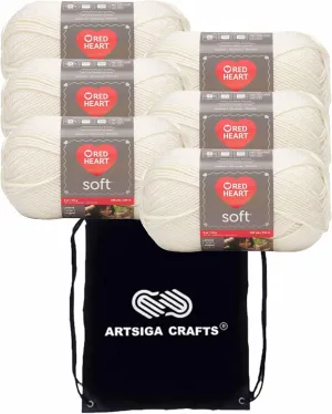 Red Heart Soft Off White E728-4601 (6-Skeins - Same Dye Lot) Worsted Medium #4 Acrylic Yarn for Crocheting and Knitting with Project Bag