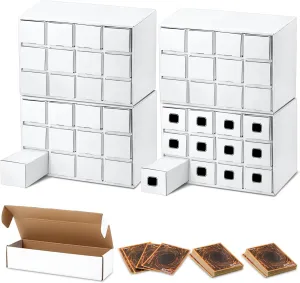 ReliThick 48 Pcs 32000  Count Trading Card Storage Box Corrugated Cardboard Baseball Card Organizer Sports Gaming Card Case Compatible with MTG TCG Magic Display Cases with Labels, white