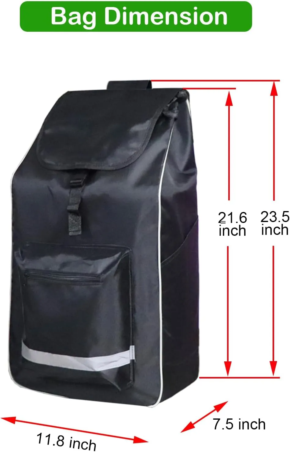 Replacement Bag for Shopping Cart - Waterproof Trolley Bags, 11.8inx7.5inx21.6in (Black)