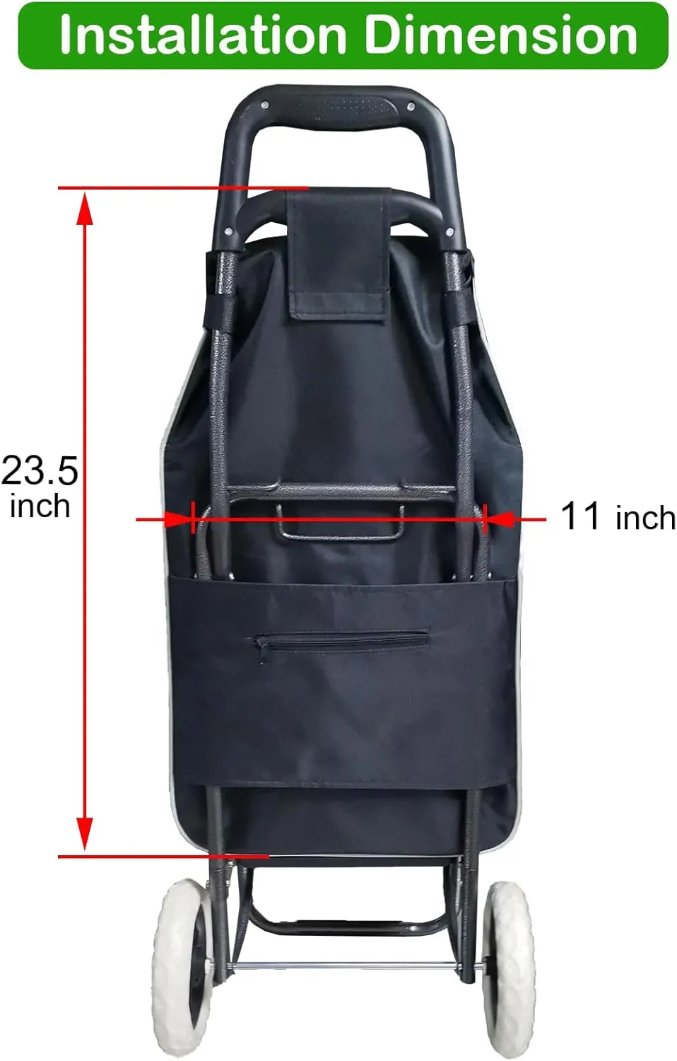 Replacement Bag for Shopping Cart - Waterproof Trolley Bags, 11.8inx7.5inx21.6in (Black)