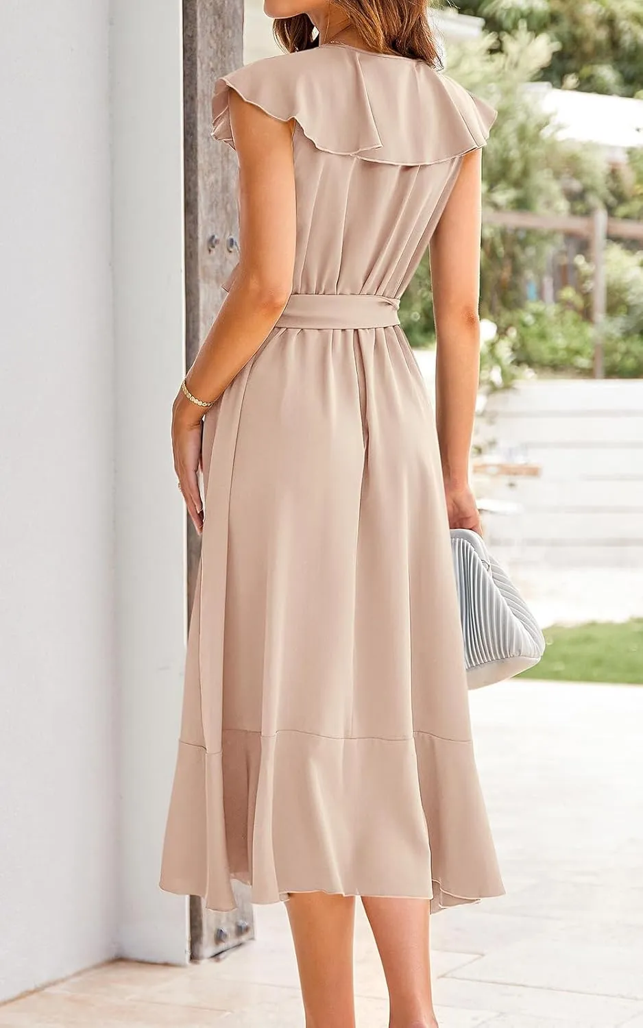 RETTYGARDEN Women's 2025 Summer Cross Midi Dress Casual Boho Deep V Neck Short Sleeve Ruffle Hem Split Beach Long Dresses