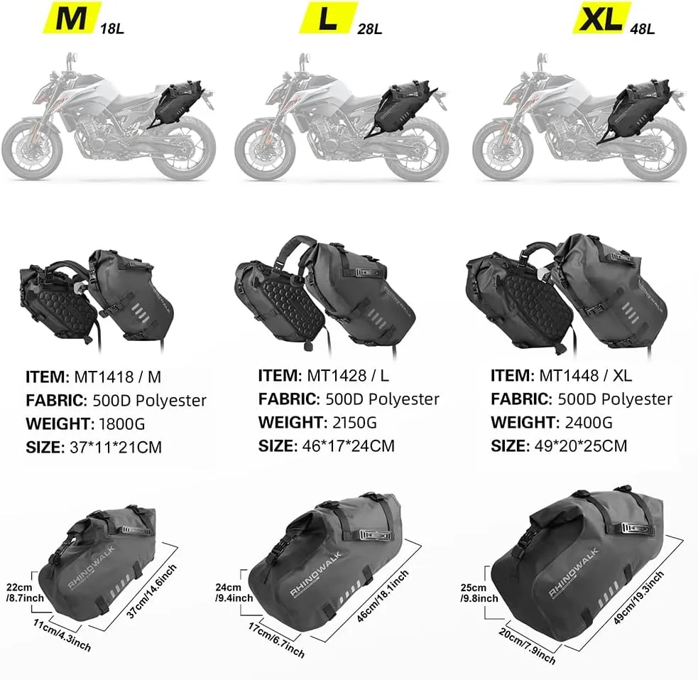 Rhinowalk Motorcycle Saddle Bags Waterproof Motorbike Panniers Motor Side Bag 18L (9L*2) Powersports Saddle Bag for Most Motorcycles Black, 1 Pair