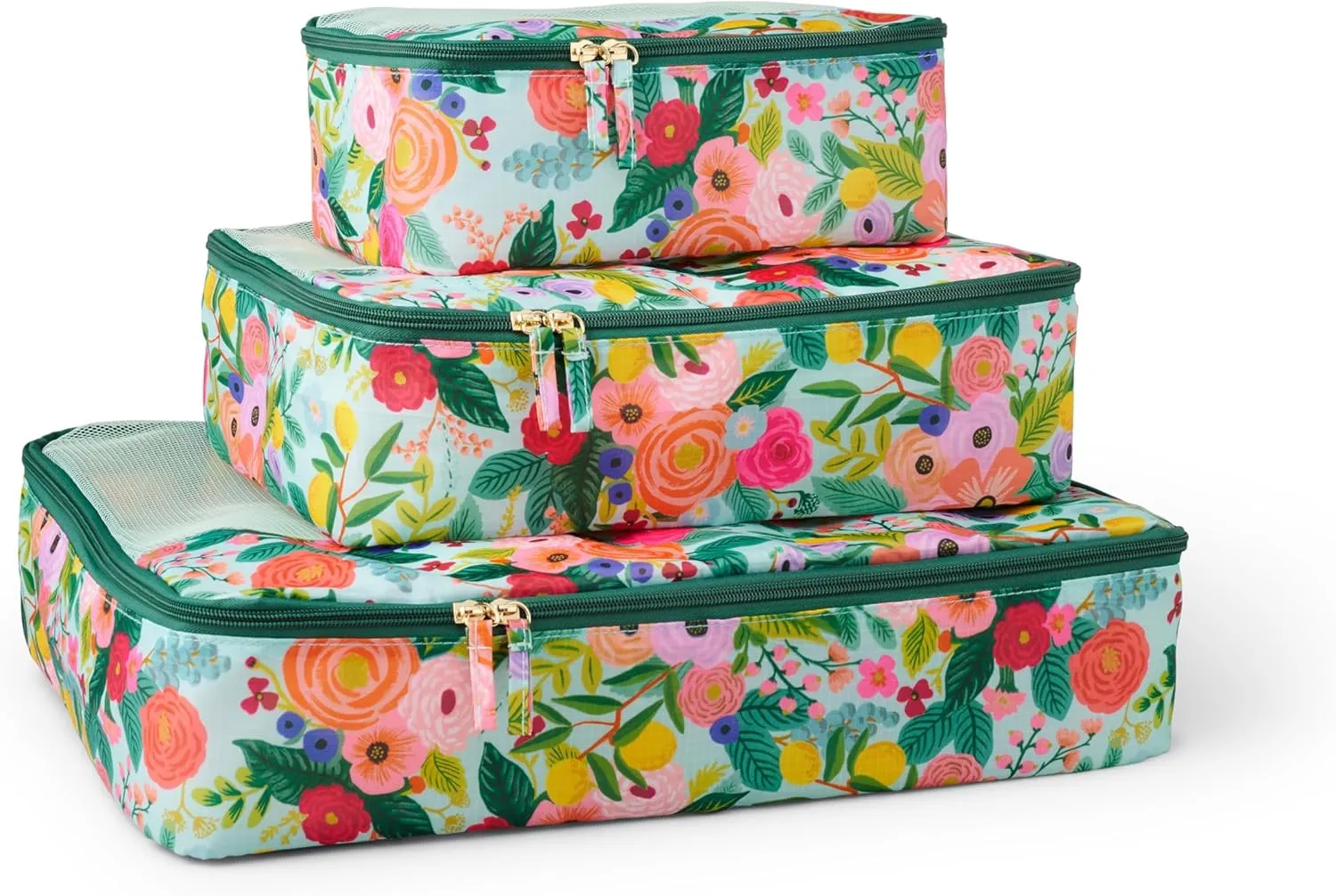 RIFLE PAPER CO. 3 Set Compression Packing Cubes with Zipper Pull & Laundry Bag | Organizer Travel Essentials for Luggage/Suitcase | Garden Party Pattern