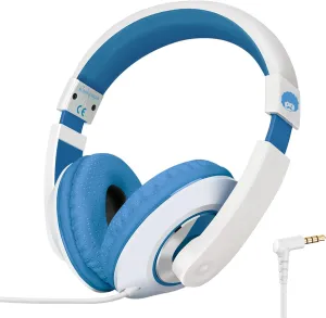 rockpapa Comfort Kids Headphones for School, Lightweight Childrens Boys Girls Teens Over-Ear Headphones Wired 3.5mm for CD DVD Player Tablet Phone Travel White/Blue
