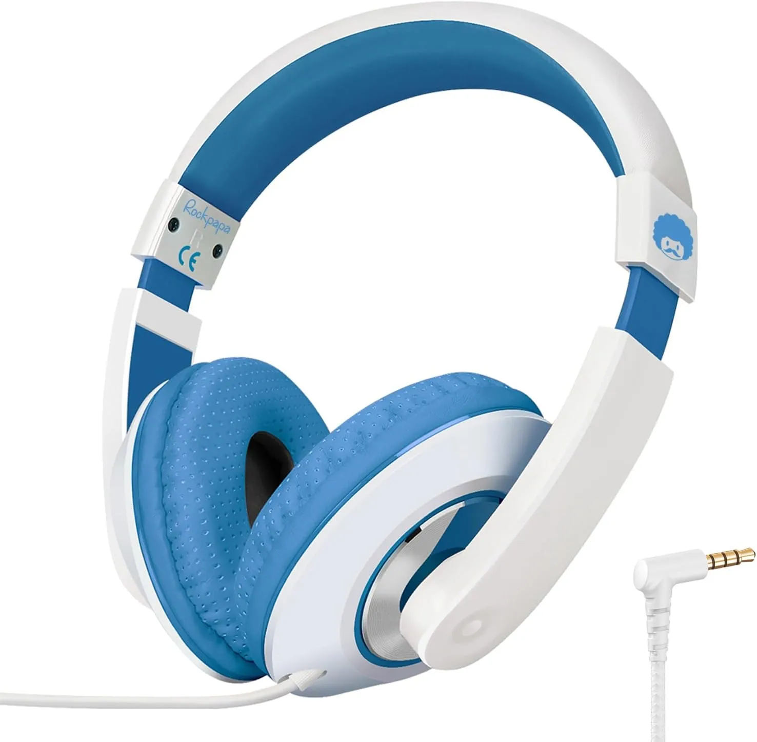 rockpapa Comfort Kids Headphones for School, Lightweight Childrens Boys Girls Teens Over-Ear Headphones Wired 3.5mm for CD DVD Player Tablet Phone Travel White/Blue