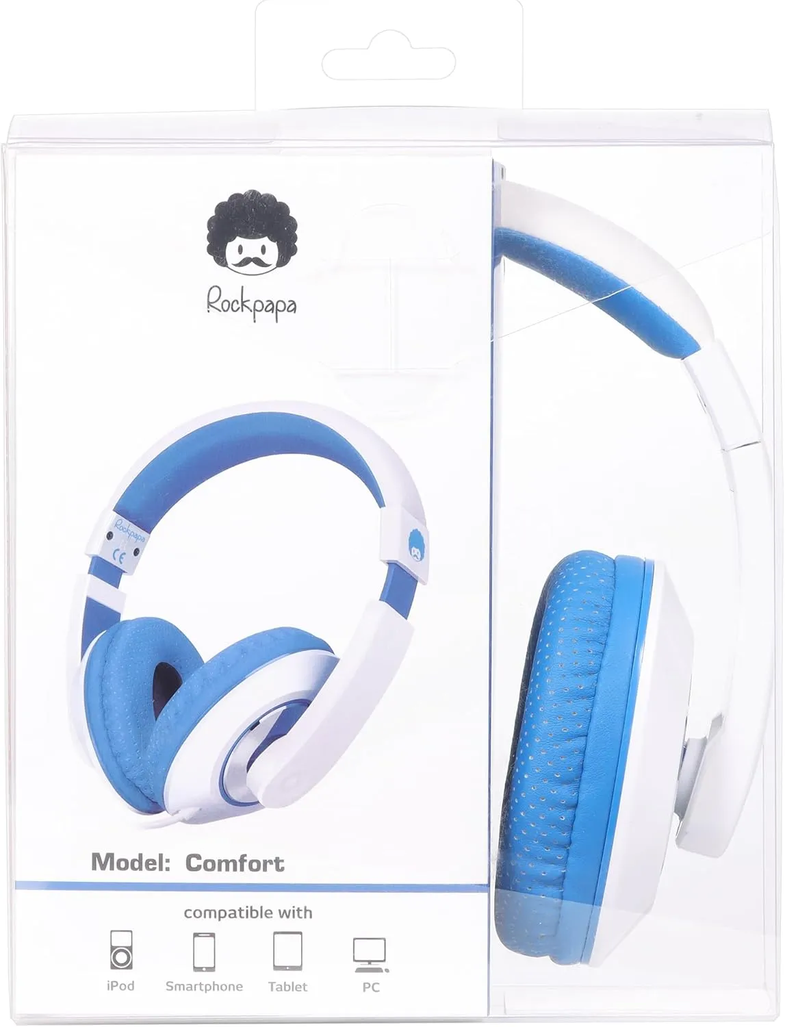 rockpapa Comfort Kids Headphones for School, Lightweight Childrens Boys Girls Teens Over-Ear Headphones Wired 3.5mm for CD DVD Player Tablet Phone Travel White/Blue