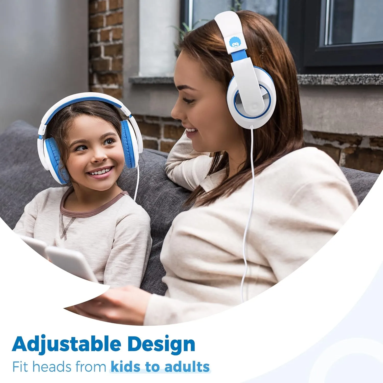 rockpapa Comfort Kids Headphones for School, Lightweight Childrens Boys Girls Teens Over-Ear Headphones Wired 3.5mm for CD DVD Player Tablet Phone Travel White/Blue