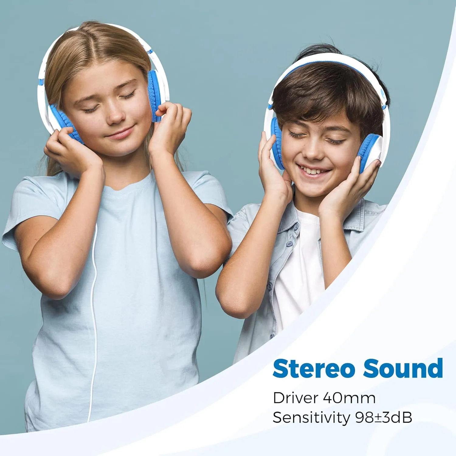 rockpapa Comfort Kids Headphones for School, Lightweight Childrens Boys Girls Teens Over-Ear Headphones Wired 3.5mm for CD DVD Player Tablet Phone Travel White/Blue