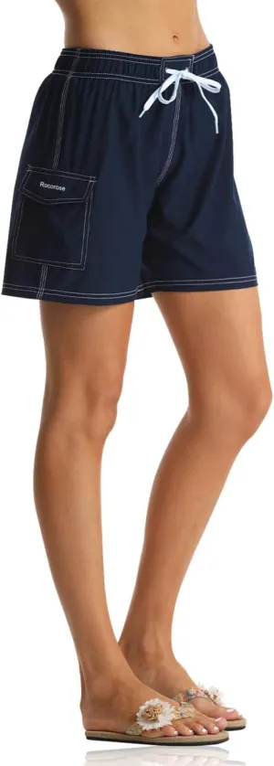 Rocorose Women's Board Shorts Quick Dry Drawstring Sports Summer Bottom Swim Shorts with Pocket