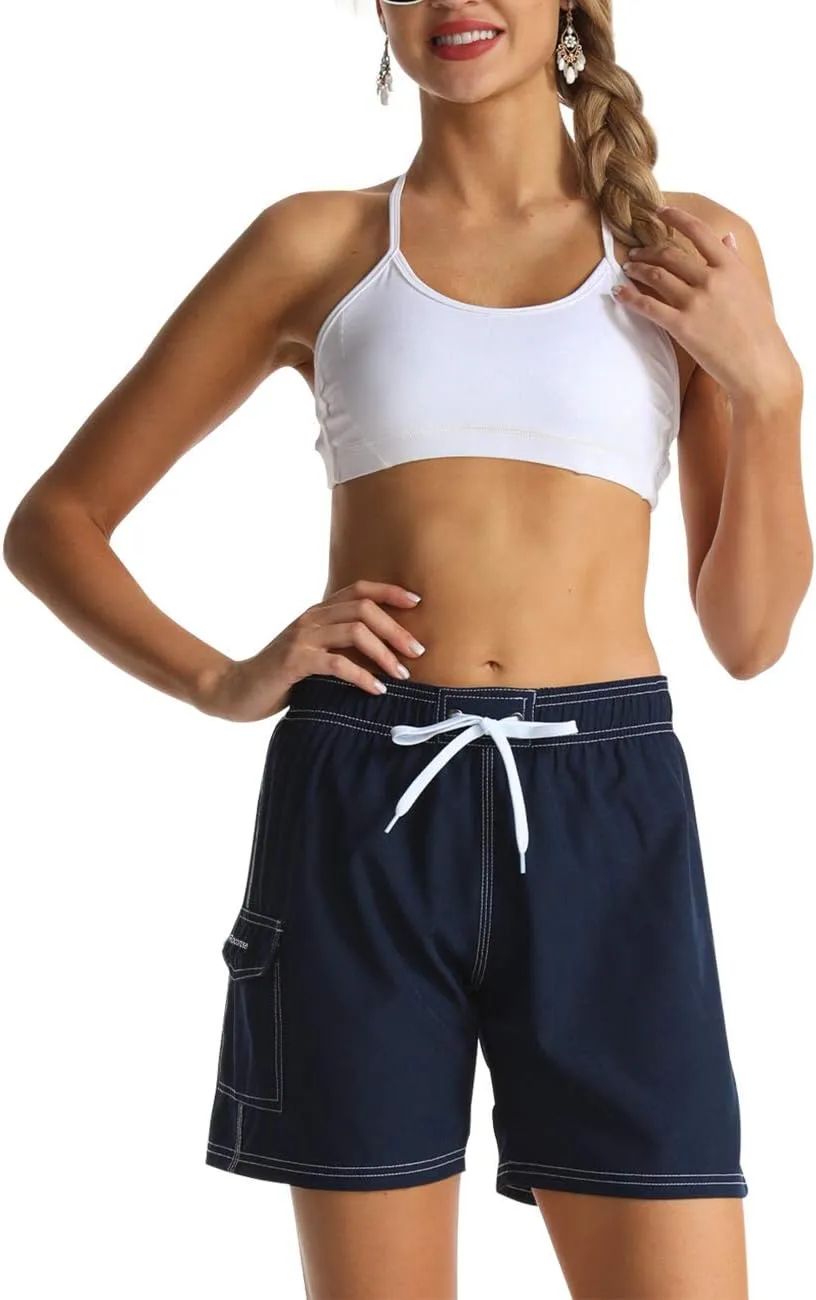 Rocorose Women's Board Shorts Quick Dry Drawstring Sports Summer Bottom Swim Shorts with Pocket