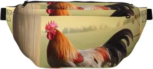 Rooster on Wood in Farmland Printed Bumbag Waist Fanny Pack for Men Women Adjustable Running Waist Bag with Multi Pockets for Outdoor Sports Hiking