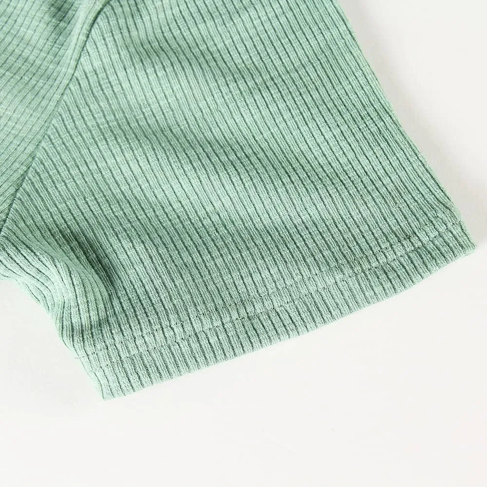 Roselux Women Short Sleeve Scoop Neck Ribbed Fitted Knit Shirt Basic Tight T-Shirts