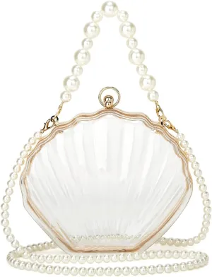 Rungion Fairy Shell Purse for Women Evening Bag Clear Handbag Chic Bright Pearl Purse Beach Clutch Shoulder Bag