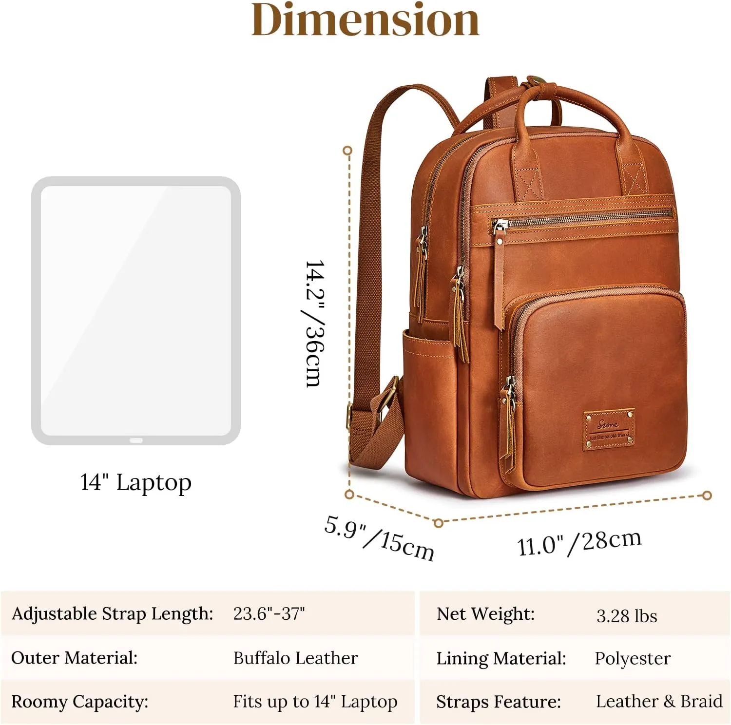 S-ZONE Vintage Genuine Leather Backpack Purse for Women Men Rucksack Travel Daypack with Luggage Sleeve