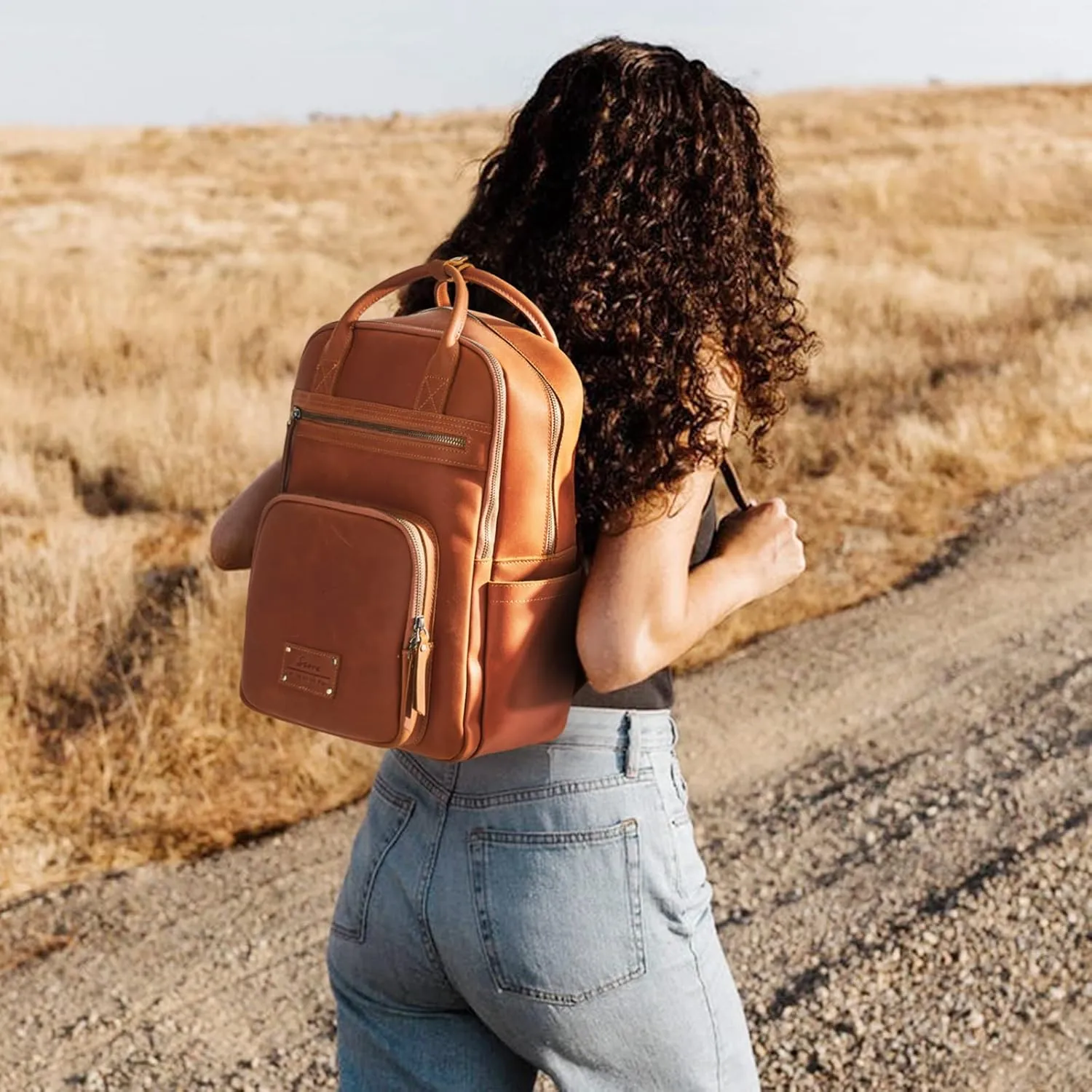 S-ZONE Vintage Genuine Leather Backpack Purse for Women Men Rucksack Travel Daypack with Luggage Sleeve