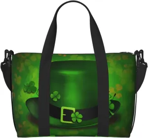 Saint Patricks Day Travel Duffel Bags for Women Men, Sports Training Gym Bag Dance Bag with Adjustable Shoulder Strap Shamrock Clovers Hat Weekender Overnight Bag
