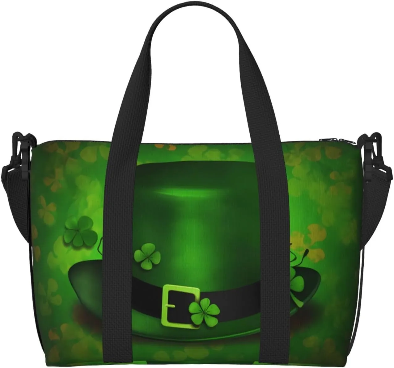 Saint Patricks Day Travel Duffel Bags for Women Men, Sports Training Gym Bag Dance Bag with Adjustable Shoulder Strap Shamrock Clovers Hat Weekender Overnight Bag