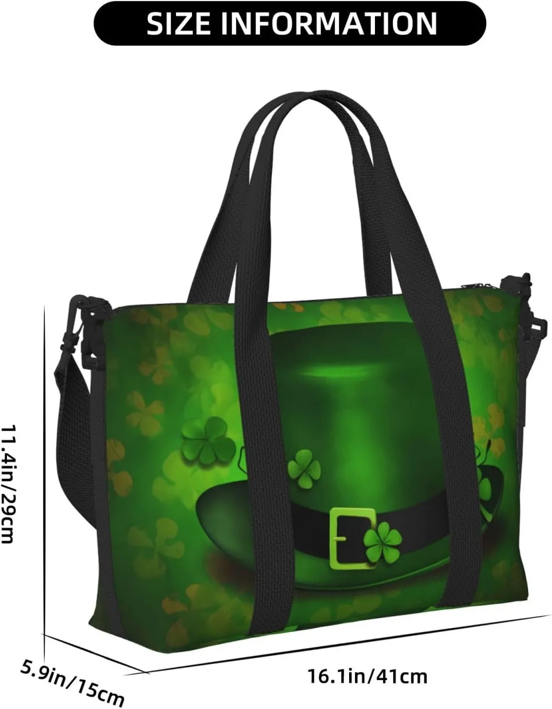 Saint Patricks Day Travel Duffel Bags for Women Men, Sports Training Gym Bag Dance Bag with Adjustable Shoulder Strap Shamrock Clovers Hat Weekender Overnight Bag