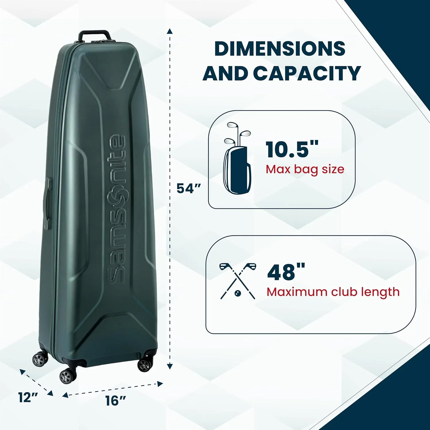 Samsonite Fairway Molded Golf Travel Cover, Polycarbonate Hard Case, Golf Bag Luggage, Ideal for Airlines